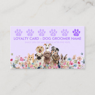 Tarjeta De Visita Lealtad morada del perro lilac Walker Groomer Punc
