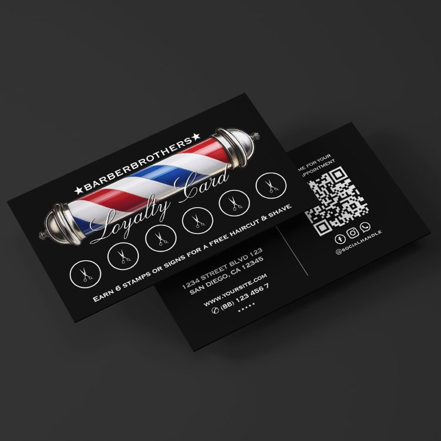 Tarjeta De Visita Lealtad negra clásica del polo de barbero (Barber Pole Classic Black Loyalty Business Card
)