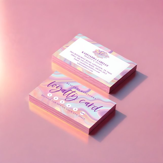 Tarjeta De Visita Lealtad polaca holográfica rosada irlandesa (Pink Iridescent Holographic Nail Polish Loyalty Business Card)
