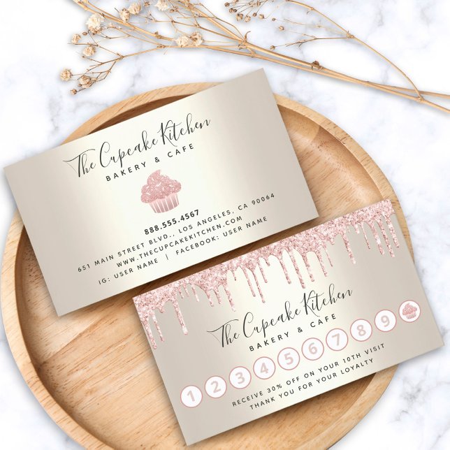 Tarjeta De Visita Lealtad Purpurina Rosa Drin Pastel Panadería Chef  (Subido por el creador)