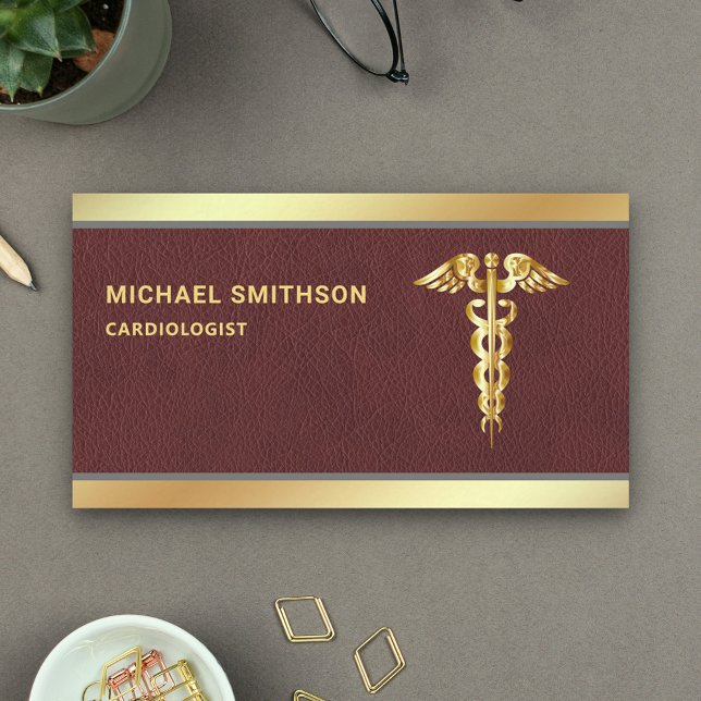 Tarjeta De Visita Leather Gold Caduceus Symbol Médico Profesional (Subido por el creador)