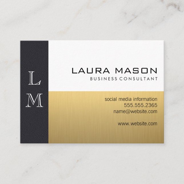 Tarjeta De Visita Leather Gold White (Anverso)