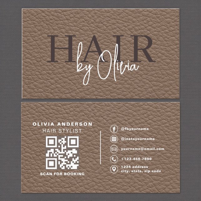 Tarjeta De Visita Leather QR Code Hair Stylist (Subido por el creador)