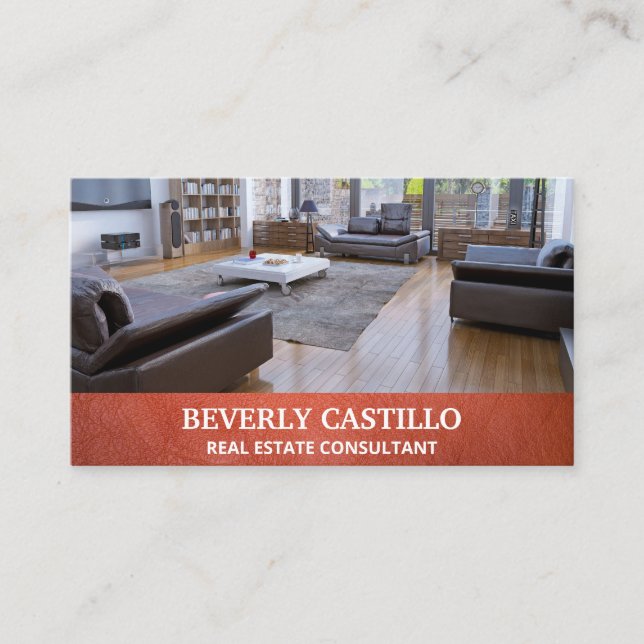 Tarjeta De Visita Leather Real Estate | Agente Realtor | Interior (Anverso)