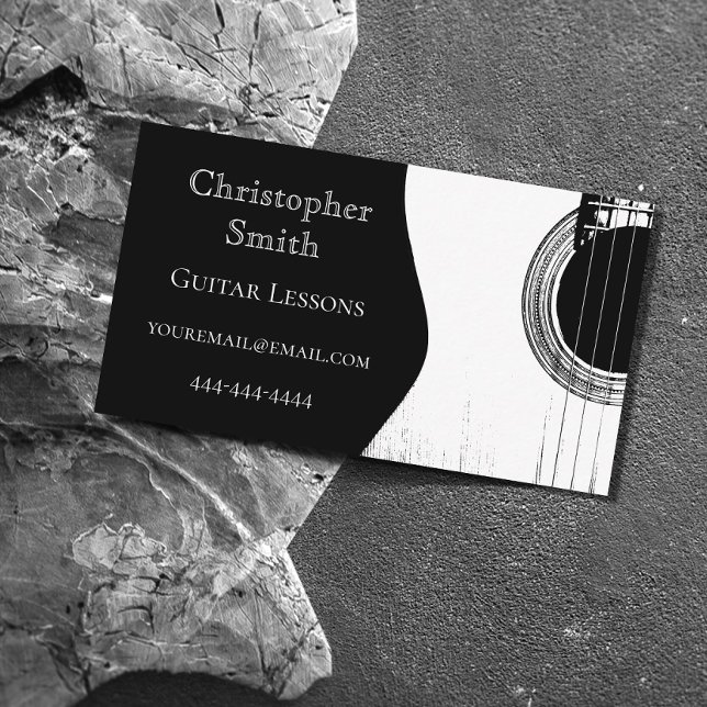 Tarjeta De Visita Lecciones de guitarra Abstrac musical blanco negro (Subido por el creador)