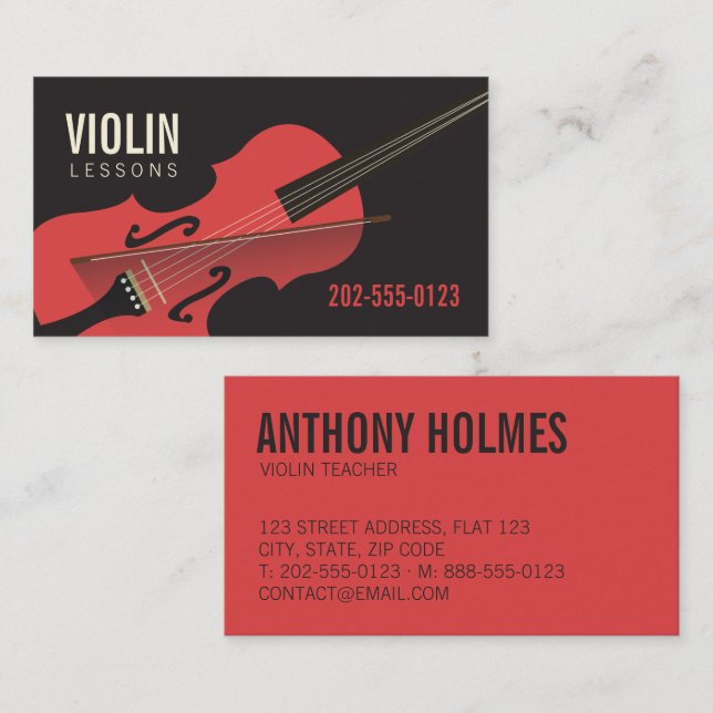 Tarjeta De Visita Lecciones de música del profesor del violín (Anverso / Reverso)