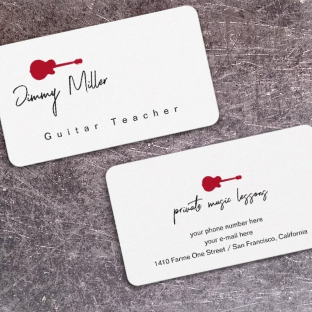 Tarjeta De Visita Lecciones de música guitarra roja (Subido por el creador)