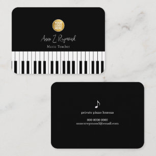 Tarjeta De Visita Lecciones de piano Profesor de música elegante neg