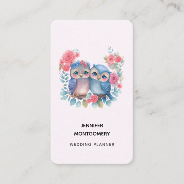 Tarjeta De Visita Lechuzas enamoradas sentadas en una rama de árbol (Anverso)