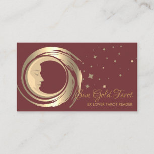 Tarjeta De Visita Lector de Tarot Borgoña Estrellas Luna Sol Celeste