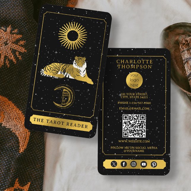 Tarjeta De Visita Lector de tarot celeste Gold Tiger Energy Healer (Celestial Tarot Reader Gold Tiger Energy Healer Business Card)