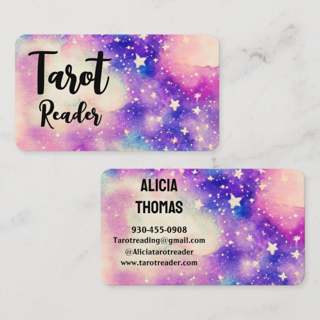 Tarjeta De Visita Lector de tarot estrellas psíquicas espacio cuidad (Anverso / Reverso)
