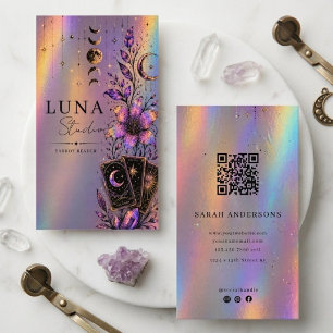 Tarjeta De Visita Lector de Tarot Holográfico Lujo Iridescente Místi