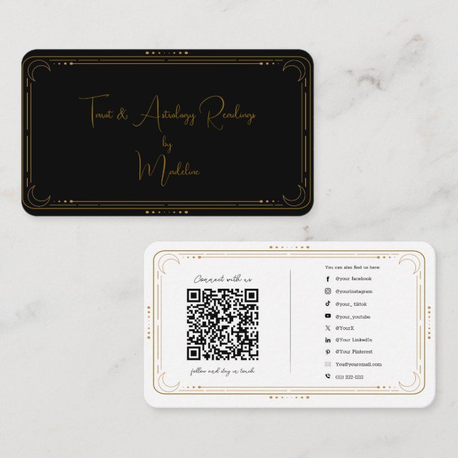Tarjeta De Visita Lector de Tarot Místico Conexión en Redes Sociales (Anverso / Reverso)