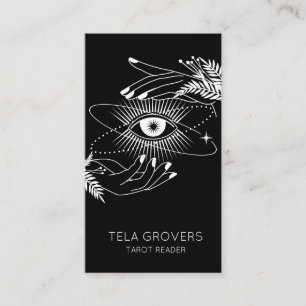 Tarjeta De Visita Lector de tarot para ojos místicos en blanco y neg