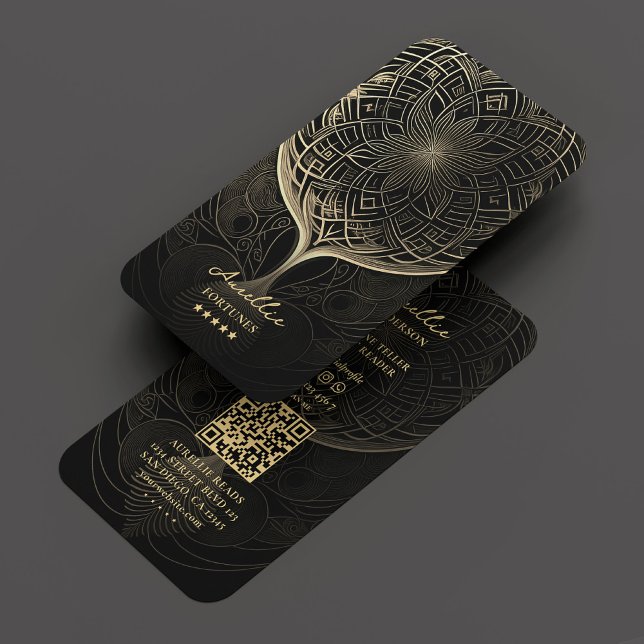 Tarjeta De Visita Lector de tarot Psychic Elegic Black Gold Mandala (Fortune Teller Tarot Psychic Elegant Black Gold Business Card
)