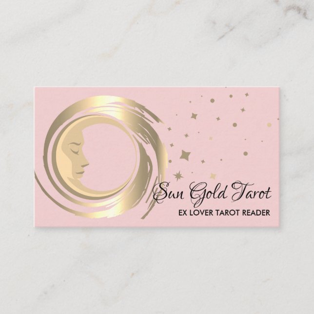 Tarjeta De Visita Lector de Tarot Rosa Estrellas Luna Sol Celestial (Anverso)