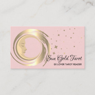 Tarjeta De Visita Lector de tarot rosado Stars Moon Sun Celestial