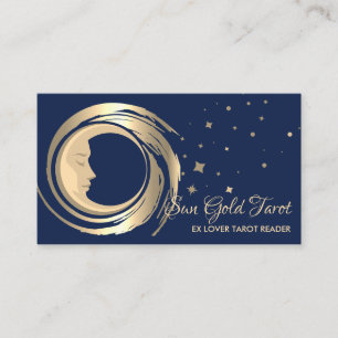 Tarjeta De Visita Lector Navy Tarot Estrellas Luna Sol Celestial