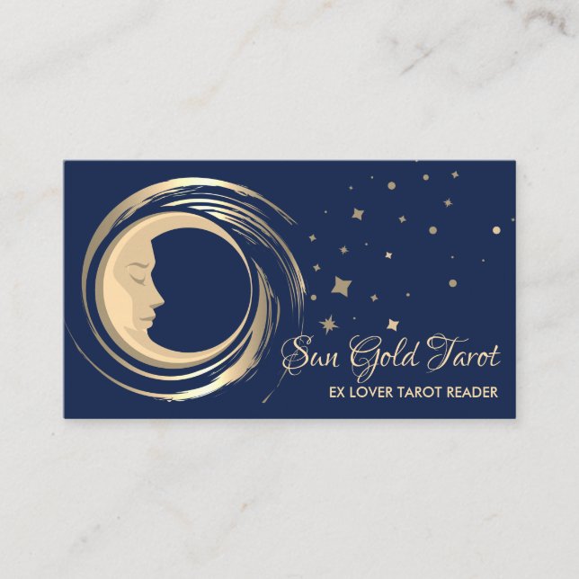 Tarjeta De Visita Lector Navy Tarot Estrellas Luna Sol Celestial (Anverso)