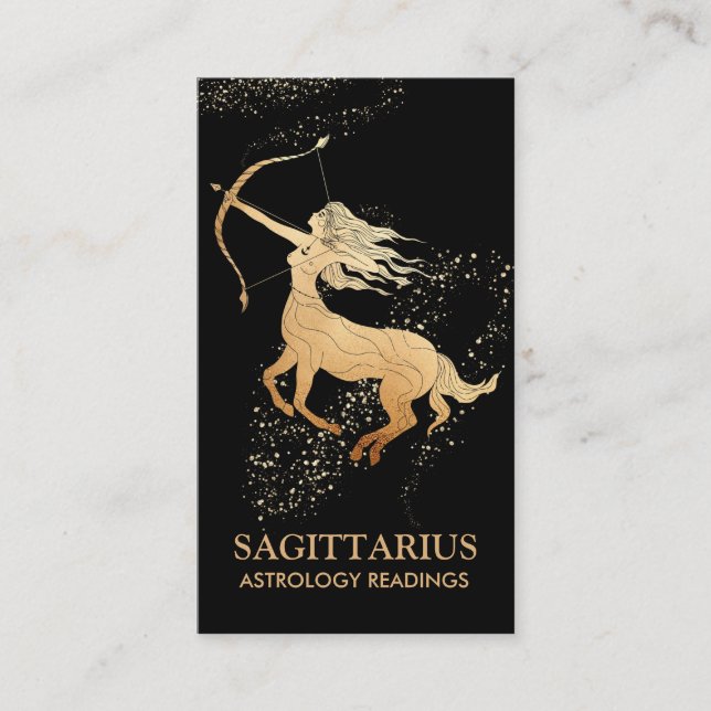Tarjeta De Visita *~* Lecturas Astrológicas Zodiac SAGITTARIUS Negro (Anverso)