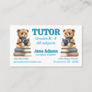 Tarjeta De Visita Leer Bears Teacher Tutor School Daycare