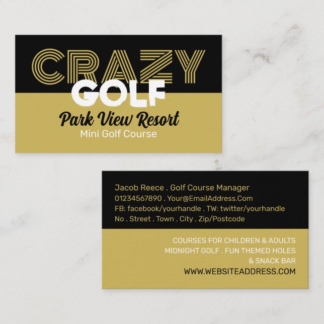 Tarjeta De Visita Lema de golf loco, publicidad del campo de minigol (Anverso / Reverso)