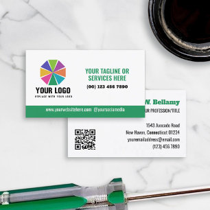 Tarjeta De Visita Lema verde Tu logotipo aquí Código QR editable