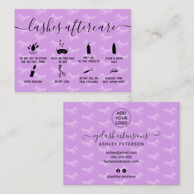 Tarjeta De Visita Lemas después del cuidado ilustraciones púrpuras (Anverso / Reverso)