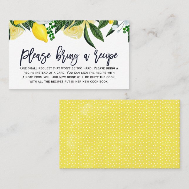 Tarjeta De Visita Lemon Floral Bridal Shower Recipe Card Request (Anverso / Reverso)