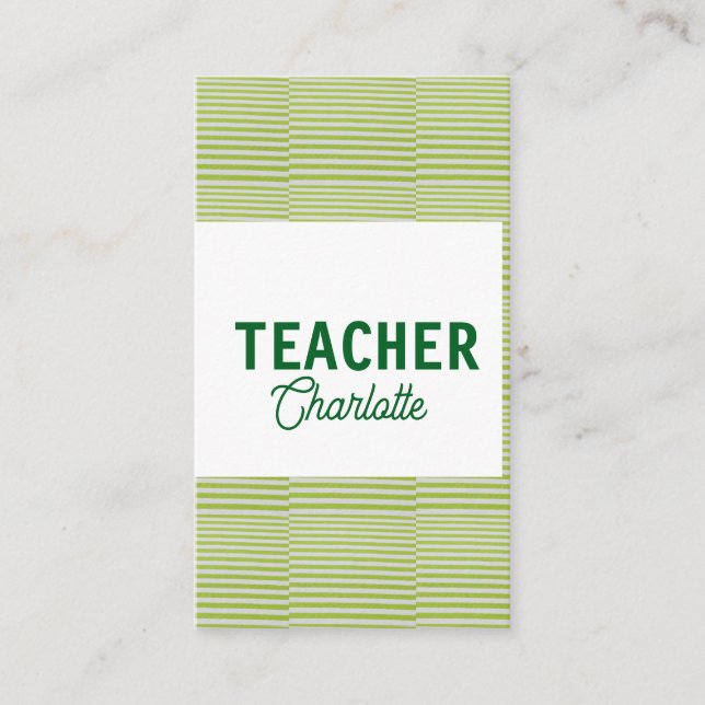 Tarjeta De Visita Lemon green white stripes teacher professor name c (Anverso)