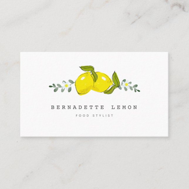 Tarjeta De Visita Lemon y Flor Blanca Simple Clean Business Card (Anverso)