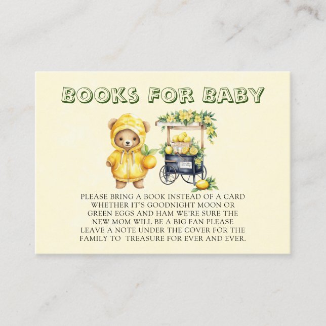 Tarjeta De Visita Lemonade Teddy Bear Libros Amarillos Para Bebé (Anverso)
