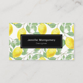 Tarjeta De Visita Lemones amarillos con patrón de hojas verdes