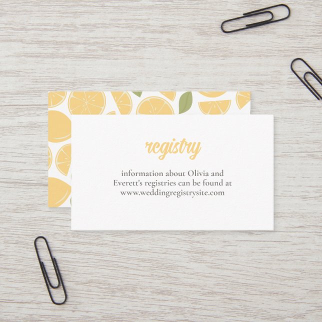 Tarjeta De Visita Lemons Bridal Shower Invitar Insertar (Anverso/Reverso In Situ)