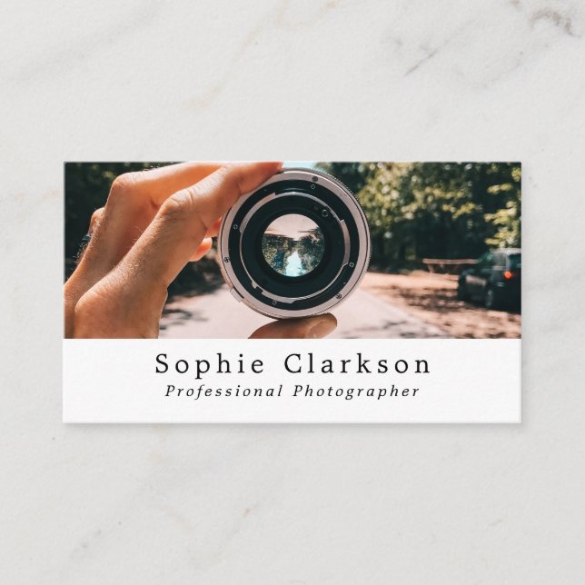 Tarjeta De Visita Lente de cámara, fotógrafo, fotografía (Anverso)