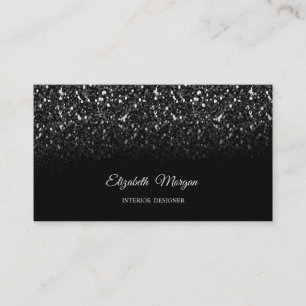 Tarjeta De Visita Lentejuelas Negras Glitter Elegantes Profesionales