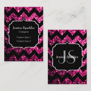 Tarjeta De Visita Lentejuelas rosa caliente brillan Monograma Chevro