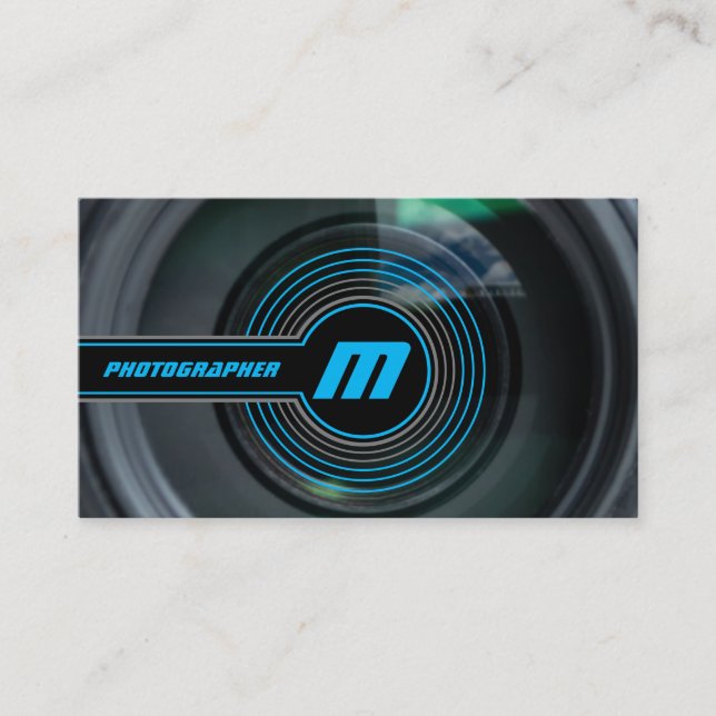Tarjeta De Visita Lentes de cámara DSLR para fotógrafos en azul (Anverso)