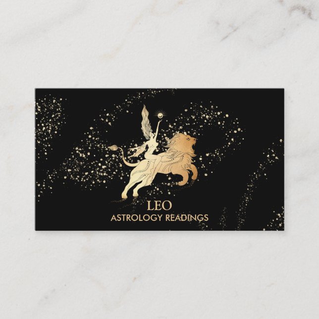 Tarjeta De Visita *~* LEO Zodiac Astrología leyendo negro dorado (Anverso)