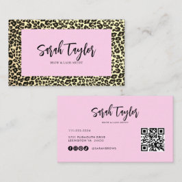 Tarjeta De Visita Leopad Print Script Beauty Brows Lash Artist