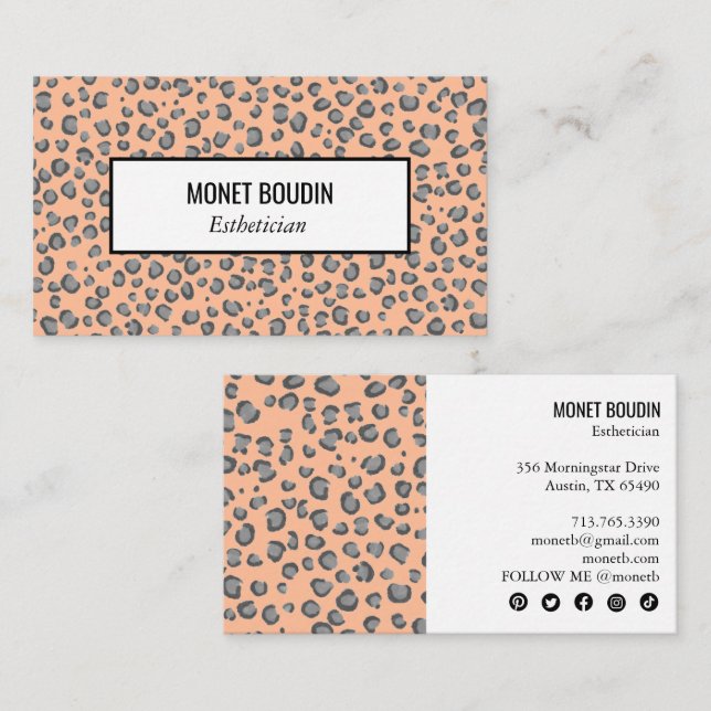 Tarjeta De Visita Leopard Animal Moderno imprime iconos de medios so (Anverso / Reverso)