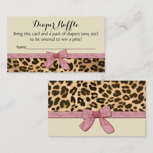 Tarjeta De Visita Leopard Chica rosa Baby Shower Diaper Raffle Card (Anverso / Reverso)