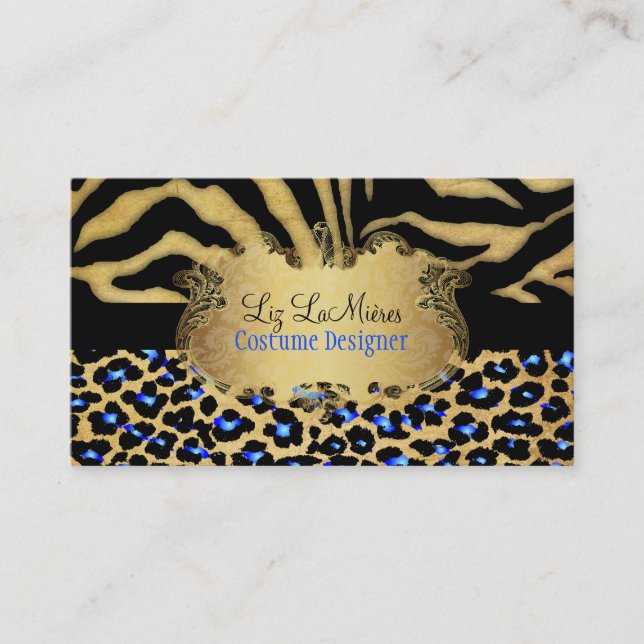 Tarjeta De Visita LEOPARD DE VINTAGE DE PixDezines+ZEBRA+FAUX+ORO+ET (Anverso)