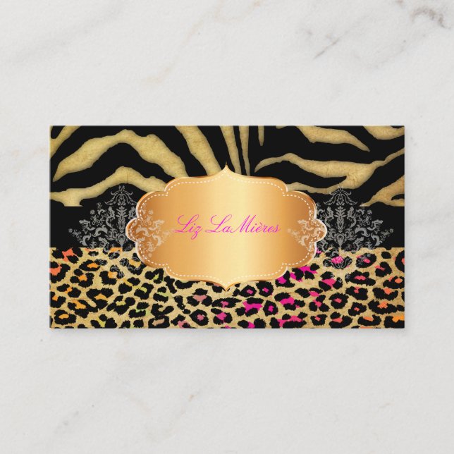 Tarjeta De Visita LEOPARD DE VINTAGE DE PixDezines+ZEBRA+FAUX+ORO+ET (Anverso)