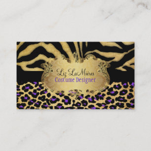Tarjeta De Visita LEOPARD DE VINTAGE de PixDezines+ZEBRA+FAUX+ORO+ET