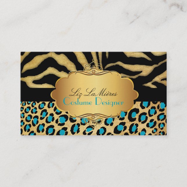 Tarjeta De Visita LEOPARD DE VINTAGE DE PixDezines+ZEBRA+FAUX+ORO+ET (Anverso)