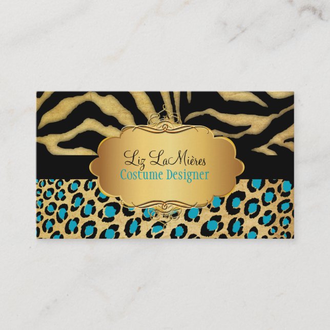 Tarjeta De Visita LEOPARD DE VINTAGE DE PixDezines+ZEBRA+FAUX+ORO+ET (Anverso)