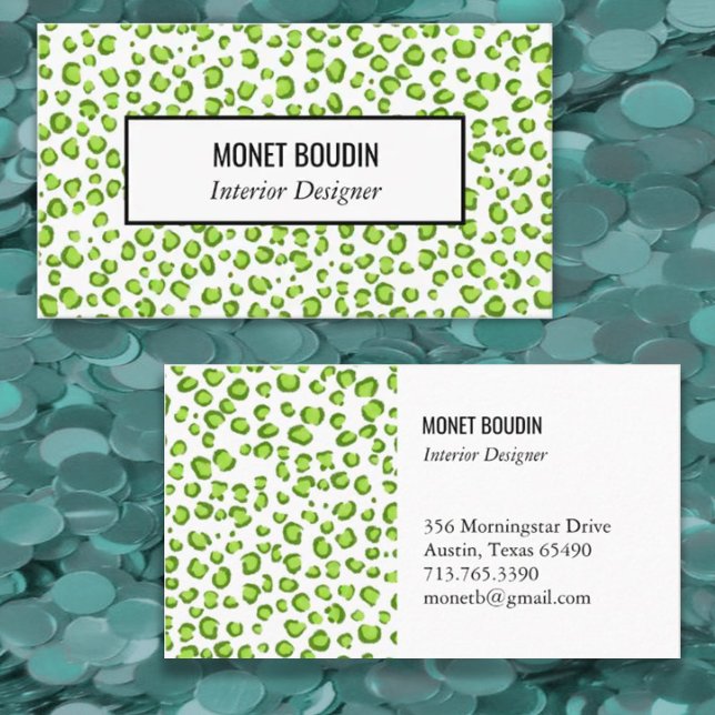 Tarjeta De Visita Leopard Modern Personalizado Green Animal Print (Subido por el creador)
