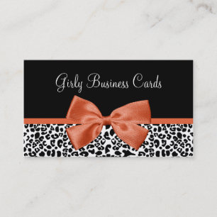 Tarjeta De Visita Leopard Print Boutique Trendy Burnt Naranja Ribbon
